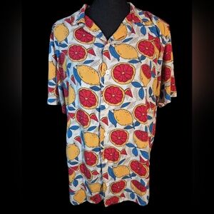 Original Use VIBRANT Lemon and Blood Orange Print Button Down Shirt - Size S